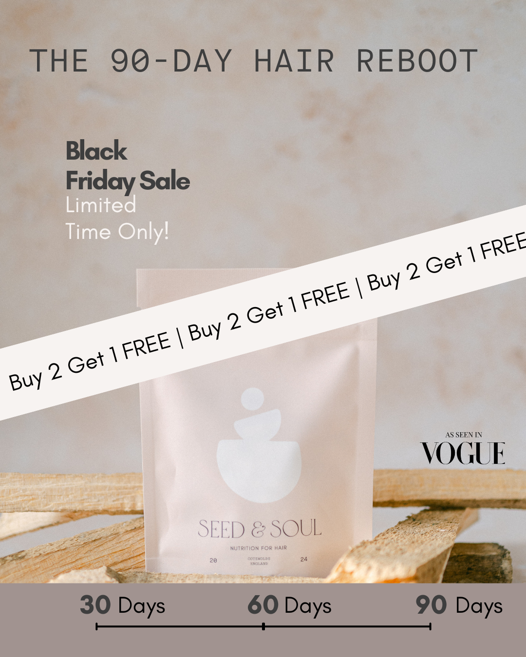 Black Friday Offer | 90 Hair Reboot | Buy 2 get 1 FREE + FREE Shipping + FREE Menopause Hair Survival Guide (worth £9.99)